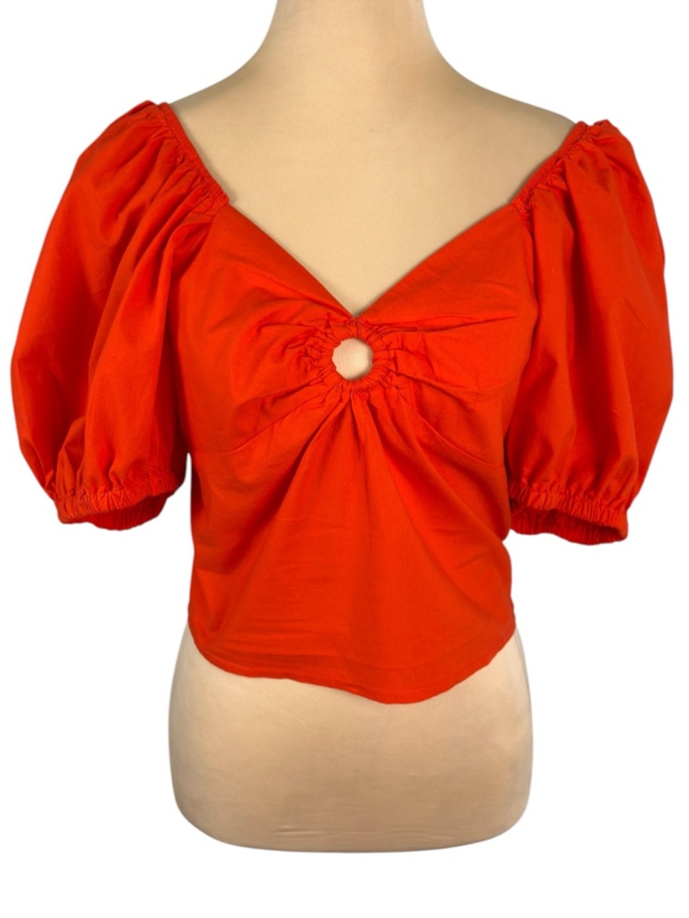 NWT Sim & Sam Orange Puff Sleeve Crop Top XL | Smocked Back Front Ring Detail